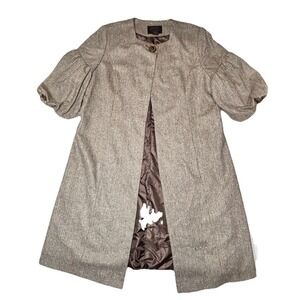 ASHRO Wool Blend Herringbone Tweed Coat Womens 22 Puff Sleeve Swing‎ Jacket